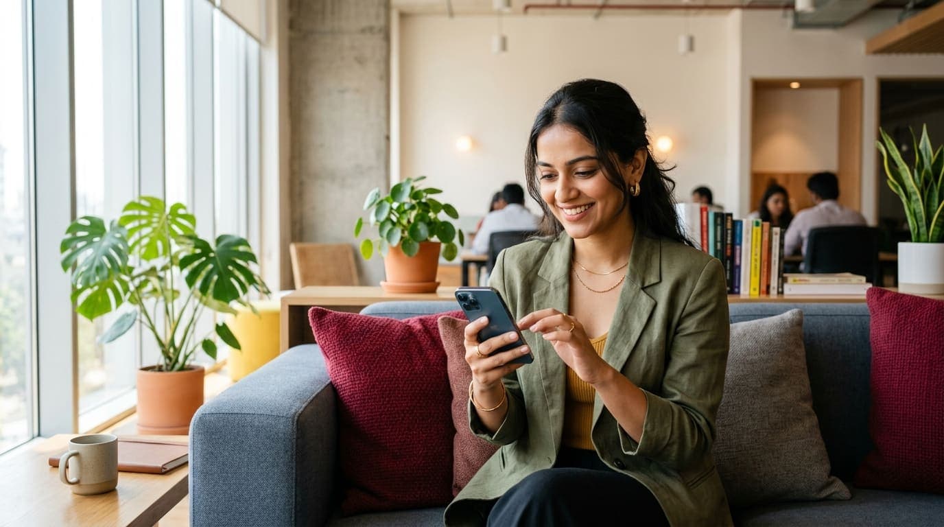 A community manager replying to comments on her phone