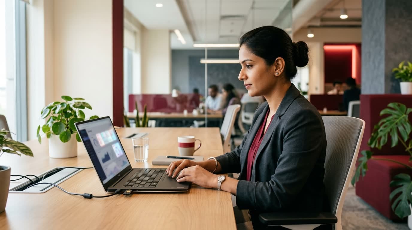 An IT lead reviewing team access permissions with a security key in her laptop