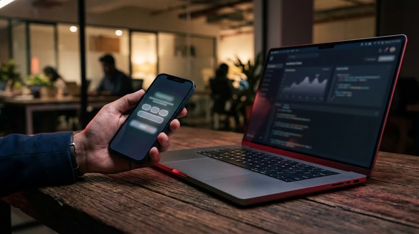 Signing in with a one-time code on a phone beside a laptop