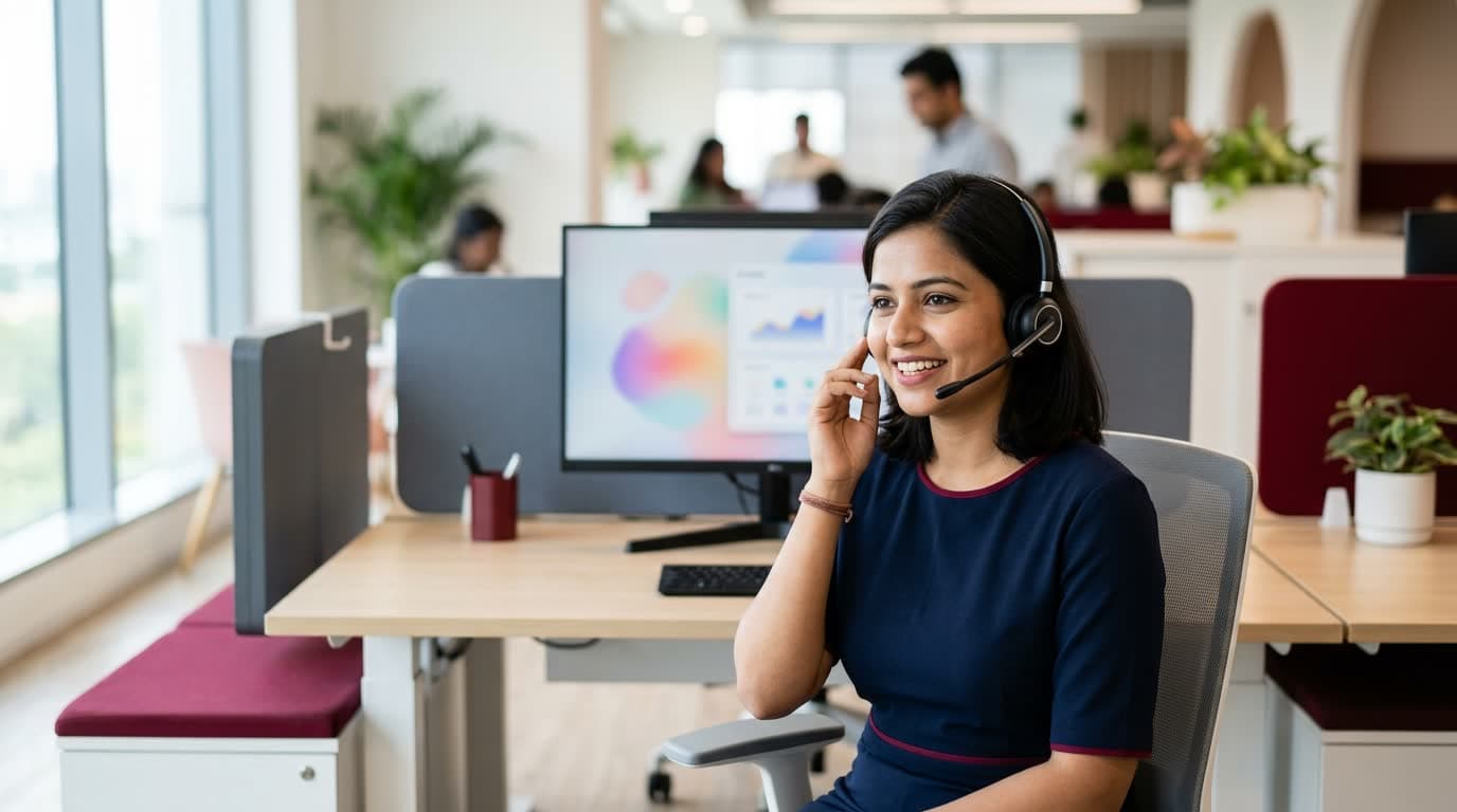 A Social Sphere support specialist on a headset, helping a customer